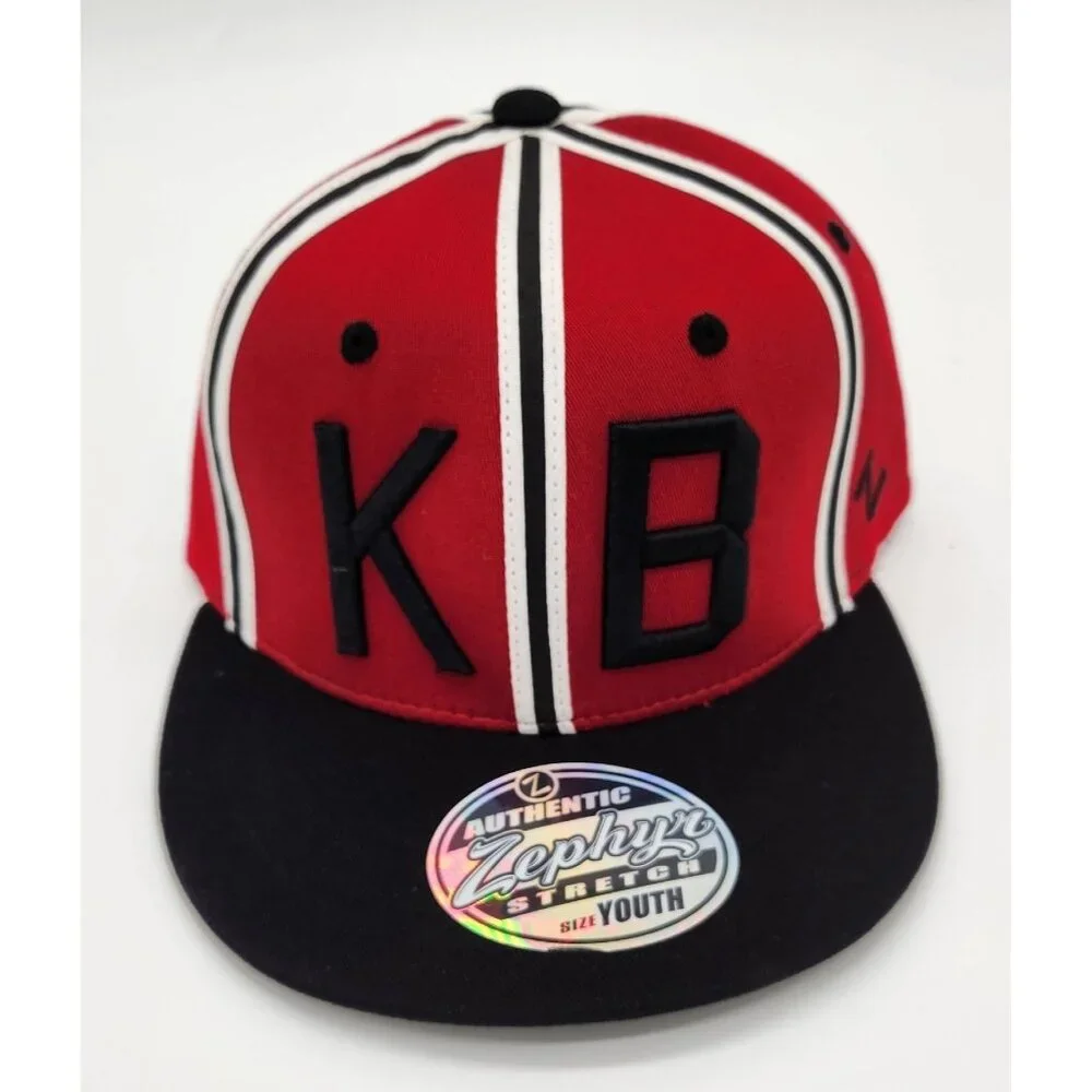 NWT Zephyr KB‎ Baseball Hat Cap Retro Fitted Youth Size Black Red Flat Brim NEW